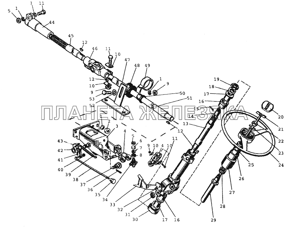 3401 Привод управления рулевого. Вариант с ГУР МТЗ-80 (2002)